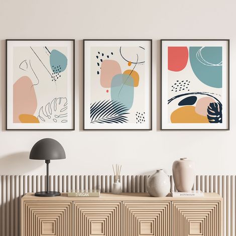 Lot de 3 Affiches / Posters Triptyque - Fleurs palmiers - 3 Affiches - 70x100 cm (Cadres non fournis) - Photo pleine page (1/5)