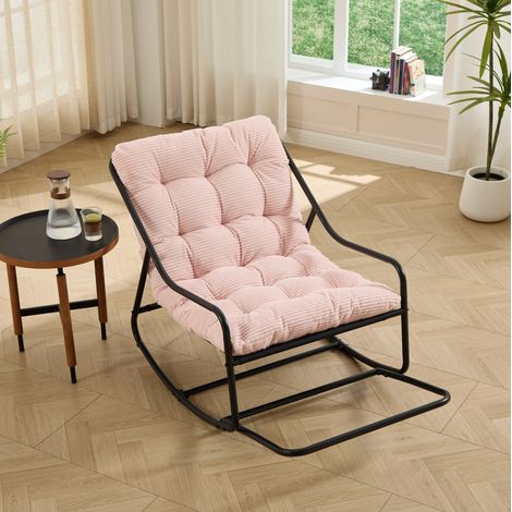 Chaise longue à bascule d'extérieur en acier noir avec coussin rose épais, 75x116x82 cm, mouvement réglable (1/5)