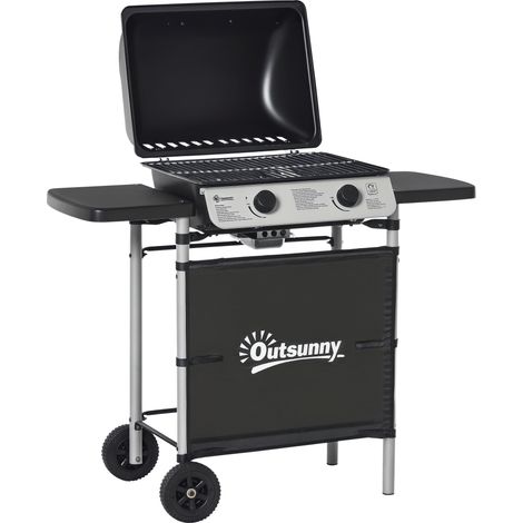 Outsunny Propane Gas Barbecue Grill 2 Burner Cooking BBQ 5.6 kW w/ Side Shelves (1/5)
