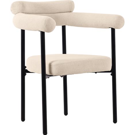 Set di 4 sedie da pranzo beige in tessuto scamosciato con braccioli e struttura in ferro (1/5)