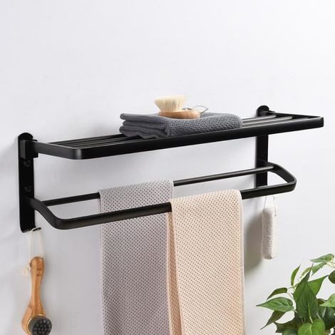 Porte-Serviettes Mural Pliable en Aluminium Noir TEMPSA - Style Vintage pour Salle de Bain (1/4)