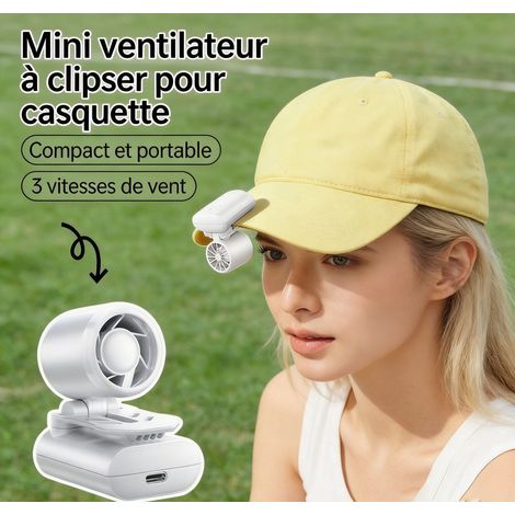 Mini ventilateur à pince pour casquette 2026 – blanc, portable, rechargeable USB‑C, autonomie longue, large flux d’air, angle large, multi‑usages (casquette, sac, bureau), mains libres (1/2)