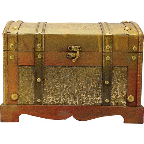 Grand coffre à bijoux pirate vintage en bois doré, décoratif et souvenir, cadeau d'anniversaire (1/5)