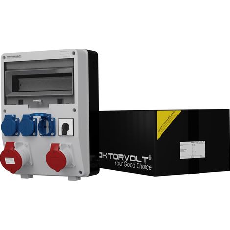 Tableau électrique de chantier avec interrupteur 0-1 TD 32 A, 16 A, 3 x 230 V, prise Schuko, Doktorvolt DV-2411-D (1/4)
