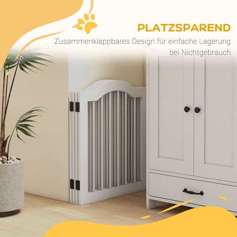 Grille de sécurité pliable pour chien, 4 panneaux, pour escaliers, couloirs, portes, MDF/bois massif, blanc (1/5)