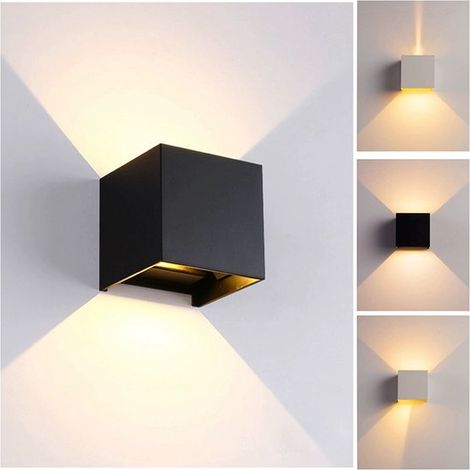 Applique murale noire (1 pièce) pour usage intérieur et extérieur, non rechargeable, 3000 K, éclairage extérieur, 12 W, indice de protection IP65, 10 x 10 x 10 cm (1/5)