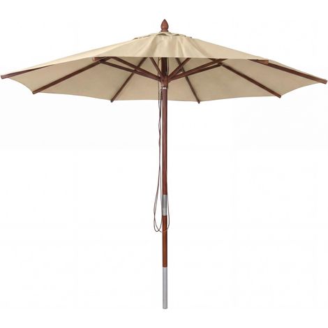 Parasol de restaurant HWC-C57b, parasol de jardin, polyester/bois 14 kg, rond à 3 m, céble de tracti (1/5)