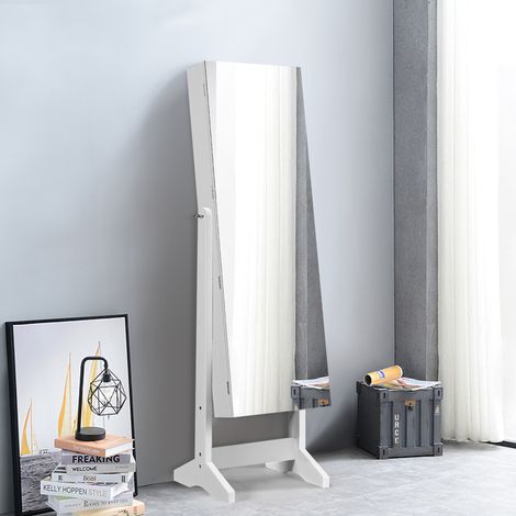 Armoire à Bijoux sur Pied avec Miroir Inclinable Serrure Doublure et Divers Espaces de Rangement 41x36,5x146cm Blanc Maison Chic (1/5)