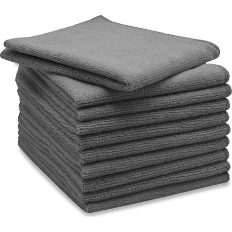 Pack of 10 Grey Microfiber Cloths 32x32 cm, Washable at 60°C, Absorbent for Kitchen and Windows (1/5)