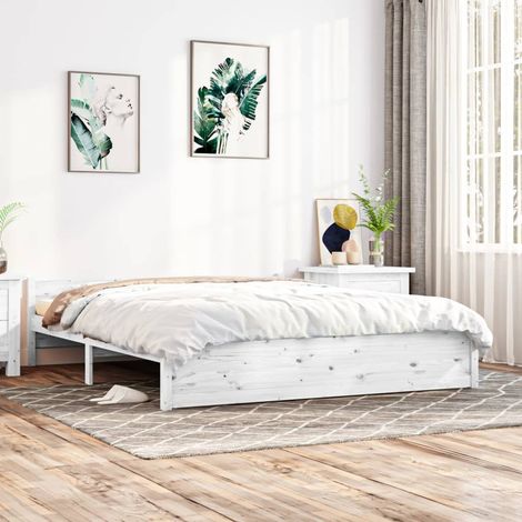 Lit adulte Moderne - Cadre de lit pour Adultes, Enfants pour Couchage Blanc Bois massif 160x200 cm -36717 (1/5)