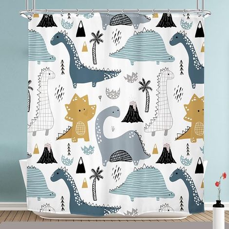Filiyano-Rideau de douche dinosaure dessin animé en pouces pour garçons et enfants, mignon, drôle, animal graffiti dino multicolore, tissu imperméable (1/5)