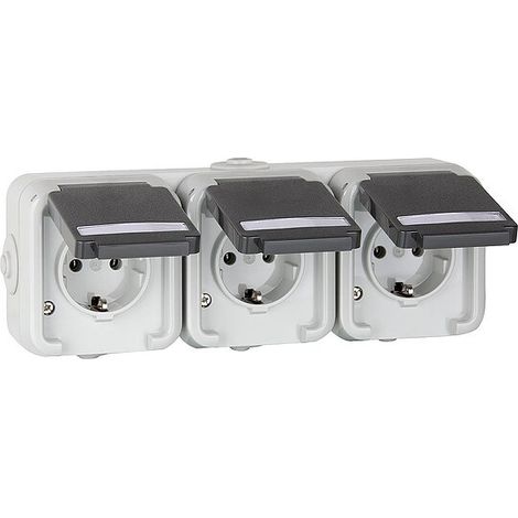 Aufputz-Steckdose PEHA IP44, Schuko, Beschriftung, D 6633 WAB NA - 3-fach (1/2)