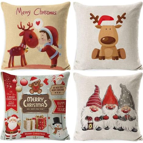 4 Housses Coussin Noel 45x45cm Deco Canapé Taie d'oreiller en Lin et Coton Deco Noel Interieur Maison (1/5)