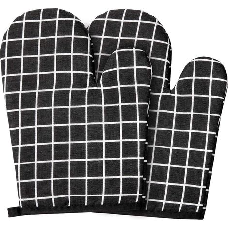 1 Paire Gants Cuisine Anti Chaleur Coton Barbecue Noir (1/5)