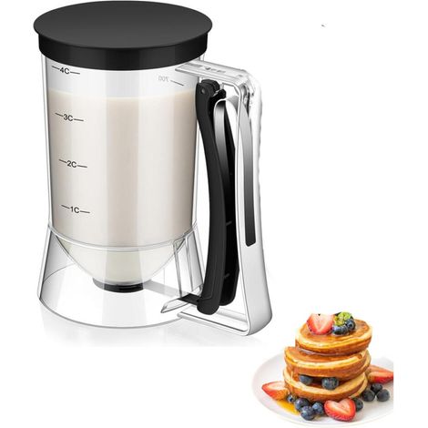 1 dispensador de masa para cupcakes, 4 vasos con asas para panqueques, cupcakes, galletas, helado, regalo de inauguración de casa (negro) (1/5)
