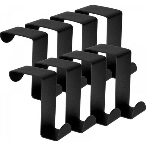 Crochet de Porte, 8 x Patère Porte en Acier Inoxydable en Forme de Z, Crochets pour Rebord de Porte Tiroir, Porte Manteau pour Porte, Tiroir, Placard Armoire, Salle de Bains, Cuisine -Noir (1/5)