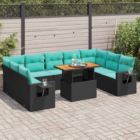 vidaXL Set Divani da Giardino 10pz con Cuscini in Polyrattan Nero (1/5)