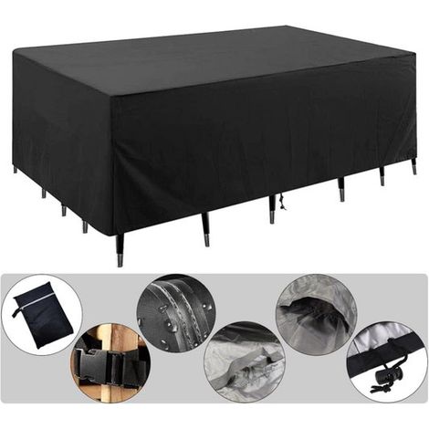 Housse pour mobilier de jardin 200 x 140 x 70 cm, en Oxford 420D haute résistance, imperméable, protection UV, double fermeture éclair, poignées et 4 boucles d'angle (1/5)