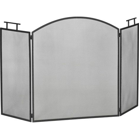 Pantalla protectora para chimenea de metal negro de 3 paneles 128 x 76,5 cm plegable (1/5)