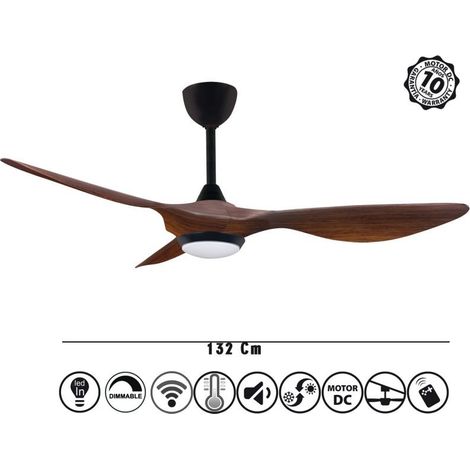 Ventilateur de plafond 132 cm – 3 pales en ABS – Moteur à courant continu 35W – 6 vitesses – Technologie Hypersilence – WiFi et LED 12W – Klassfan
