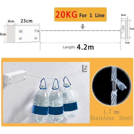 Stendibiancheria retrattile per uso interno ed esterno - Resistente, 2 stendibiancheria in acciaio inossidabile da 4,2 m, montaggio a parete (necessario trapano) - Nero T (1/4)