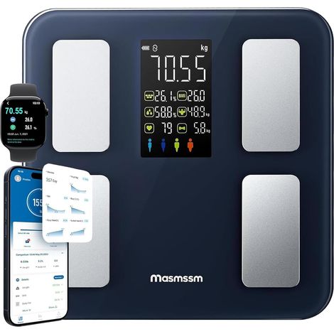 Balance Connectée Pèse-Personne, Balance Connectée Impédancemètre 8-en-1 Grand VA Écran, 22 Indicateurs dont Fréquence Cardiaque, IMC, Graisse Corporelle Pour iOS (1/5)