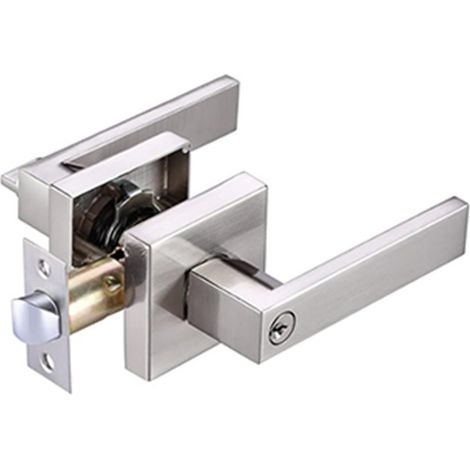 Poignée de porte en alliage d'aluminium avec serrure rotative, pour entrées, chambres et salles de bains. (1/2)