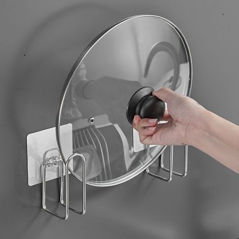 Lot de 3 paires d'étagères de rangement de cuisine en acier inoxydable avec support pour couvercles de casseroles non perforés, support pour planches