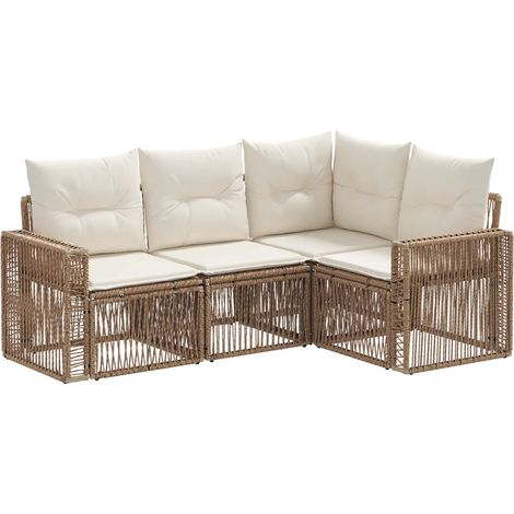 Gartensofa-set 4 pcs Beige und Cremeweiß Poly-Rattan vidaXL