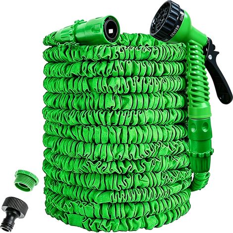 Tuyau d'arrosage extensible avec pistolet 7 jets – Tuyau magique compact avec raccords 3/4" et 1/2" (7,5 m, vert) (1/5)