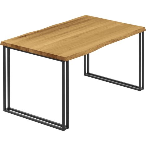 LAMO Manufaktur Esstisch Küchentisch, mit Baumkante 100x60x76 cm (AxBxH), Frame, Rustikal / Schwarz, LOB-01-A-003-9005Fr