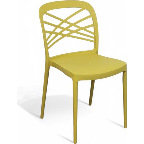 Sedia in resina senza braccioli con schienale design intrecciato impilabile per giardino Harmoni - Giallo (1/4)