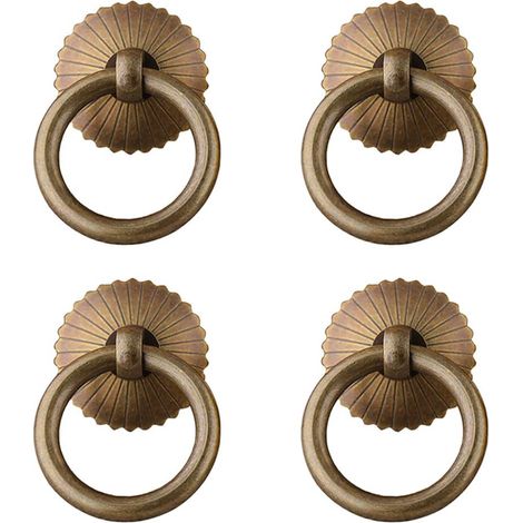 Juego de 4 tiradores de anillo de latón antiguo de estilo chino para muebles de cocina, armarios y cajones, estilo retro (bronce antiguo). (1/5)