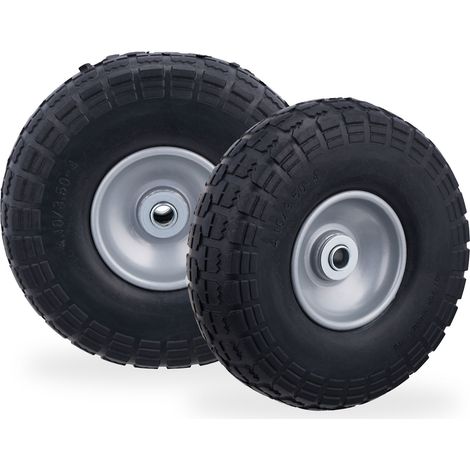 Relaxdays 2x Sackkarrenrad, pannensichere Vollgummireifen, 4.1/3.5-4", 16 mm Achse, bis 150 kg, 260x85 mm, schwarz-grau (1/5)