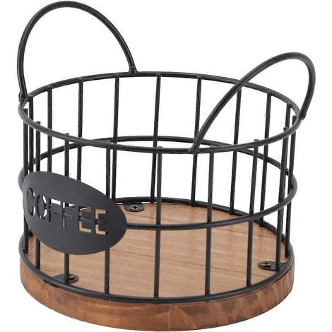 Porte-dosettes de café K-Cup, organisateur et panier de rangement avec base en bois, idéal pour le plan de travail de la cuisine ou le bureau. (1/5)