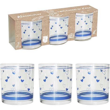 AVIO TRIS DI BICCHIERI PER ACQUA CON DESIGN A CUORICINI BLU (1/2)