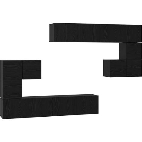 Meubles TV mural 4 pcs Armoires TV suspendues - Chêne noir Bois d'ingénierie fr2734 - Maison La Vie (1/5)