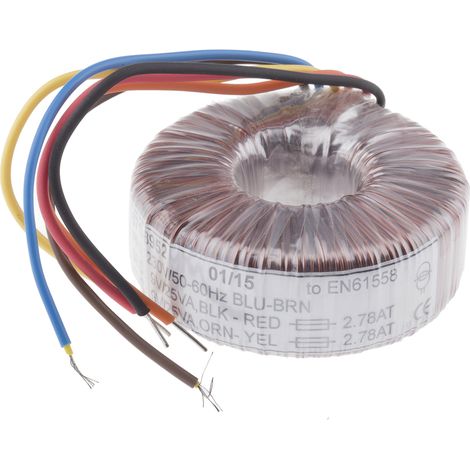 Transformateur torique RS PRO 2 sorties, 230V c.a. 2 x 9V c.a., 50VA ( Prix pour 1 )