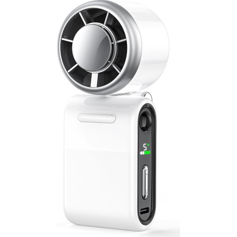 Mini Handventilator Turbo, kompakt, leise, 5 Geschwindigkeiten, USB Wiederaufladbar, Tragbarer Ventilator für Reise, Outdoor und Alltag (1/2)
