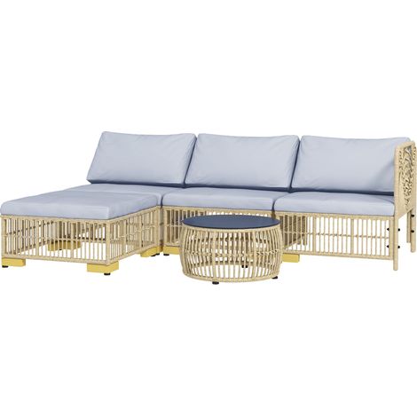 Ensemble de mobilier de pliable pour salon pour jardin pièces, comprenant coussins d'assise, rotin synthétique, structure acier inoxydable, gris clair. (1/5)