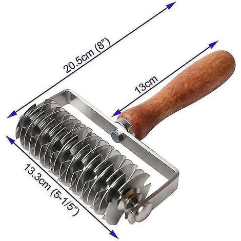 Coupe-pâte en acier inoxydable avec motif quadrillé pour biscuits, gâteaux, pizzas, pains et pâtisseries, manche en bois (1/2)