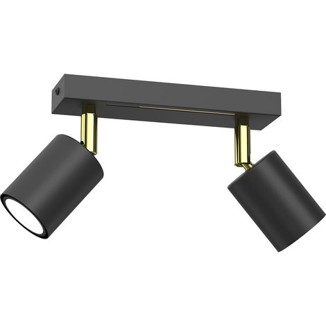 Rampe 2 spots orientables noir/or GU10 Striper Luminex