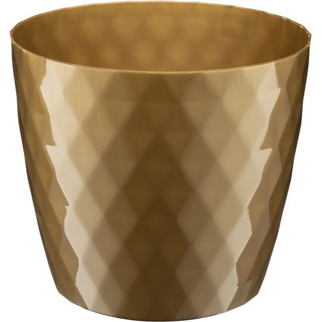 Maceta de plástico Cristal de 18 cm con estampado geométrico dorado brillante y diamantes. (1/2)