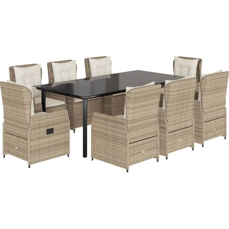 Maison Exclusive - 9-tlg. Garten-Essgruppe mit Kissen Beige Poly (1/5)