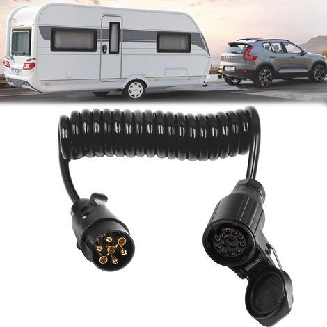 Anhänger-Verlängerungskabel, 7-13-polig, Stecker/Buchse, 2,5 m, 12 V, Spiralkabel, geeignet für Wohnwagen, LKW, Wohnmobil, Traktor, Auto, Fahrradträger (1/5)