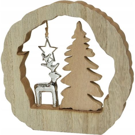 Figura navideña de madera con un reno, color plata, 2 x 14,4 cm. (1/5)