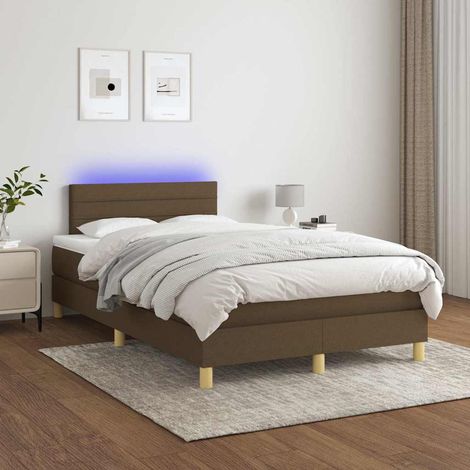 Cama box spring con colchón y LED tela marrón oscuro 120x200 cm (1/5)