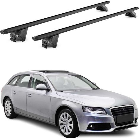 OMAC Barres de toit aluminium certifiées TÜV pour Audi A4 B8 B9 Avant 2008-2025 – Pour rails de toit intégrés – Rainure en T – Charge max 100 kg – 2 antivols Noir (1/4)