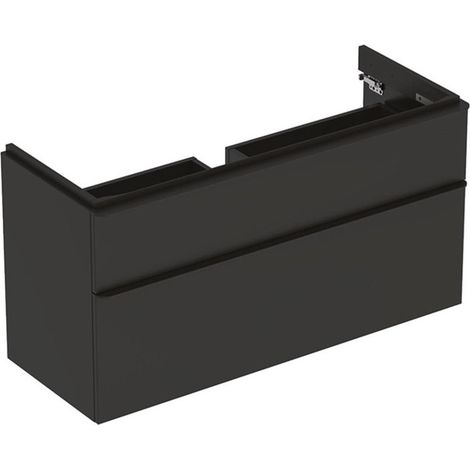 Meuble bas Geberit Smyle Square pour lavabo,avec deux tiroirs: Largeur 118.4cm, Hauteur 61.7cm, Profondeur 47cm, gris velouté / laqué mat, gris velouté / thermopoudré mat