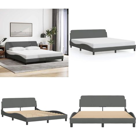 Cadre de lit sans matelas gris foncé 160x200 cm tissu - Cadre De Lit - Lit Double - Literie - Meuble Chambre - Design Moderne - Home & Living (1/5)